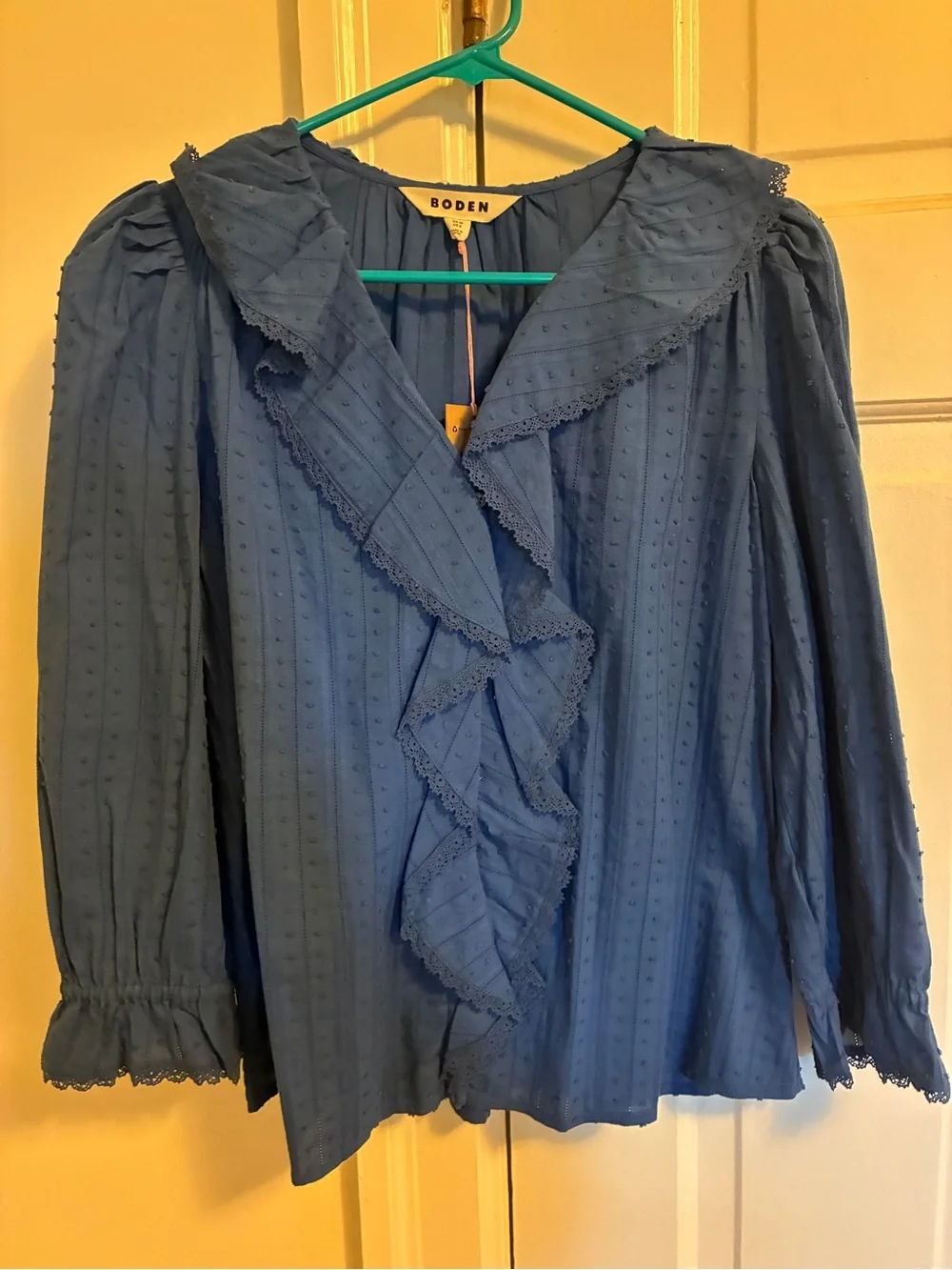 Boden NWT Navy Ruffle-Trim Blouse